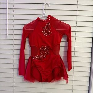 Weissman Red Girls' Long-Sleeve Dance Costume Leotard with Rhinestones